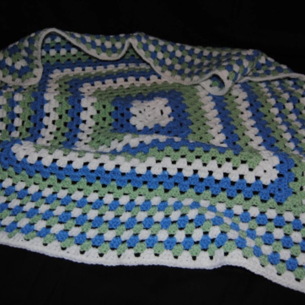 Crochet Blue, White, and Green Baby Blanket/New